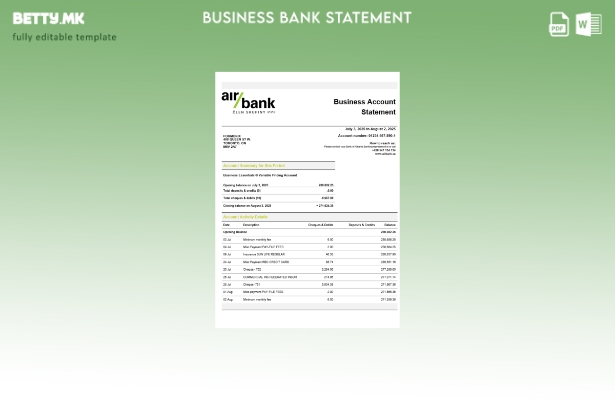 модерен стил Воздухопловната банка за проверка на изјава за шаблон за формат Wor